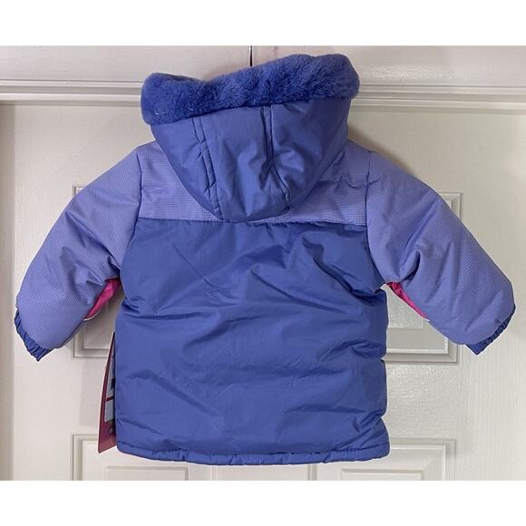Wippette Kids NWT 18M Puffer Winter Coat Fleece Hood Pink Blue Baby With Tags - Picture 4 of 15
